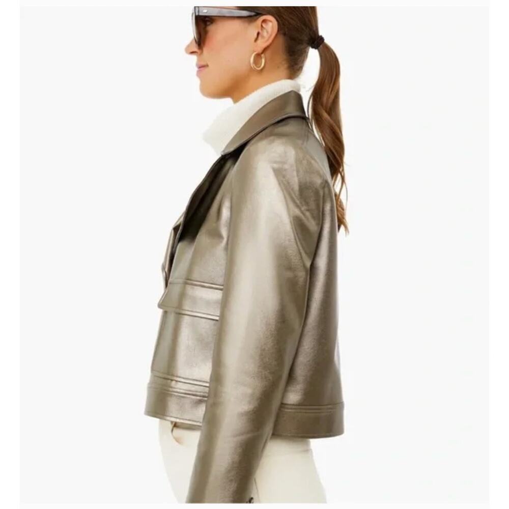 Metallic Leather Cropped Jacket - Gold - Picture 16 of 16